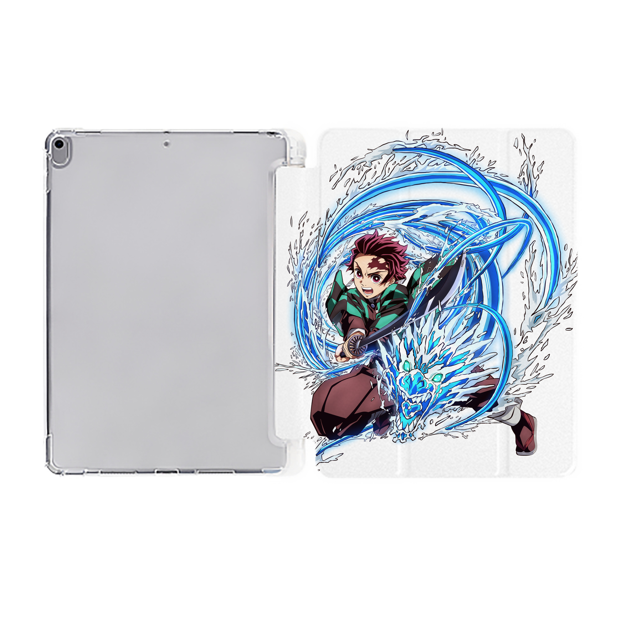 （画像用） 鬼滅の刃 竈門 炭治郎／かまど たんじろう Kamado Tanjirou IPad ケース ペン収納付き 三つ折りスタンド PUレザー×シリコン 対応機種9.5/10.5/10.9インチ